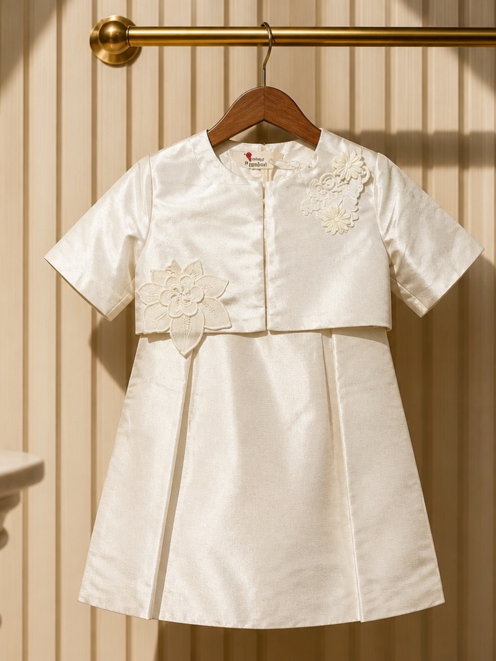 NWT Doe A Dear Toddler Champagne A Line Dress with Flower Appliqué Jacket - 3T